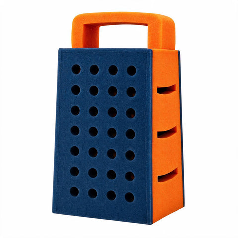 Graterhead navy blue and orange foam cheese grater hat with oversized holes and handle