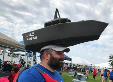 Custom foam hat of a black boat