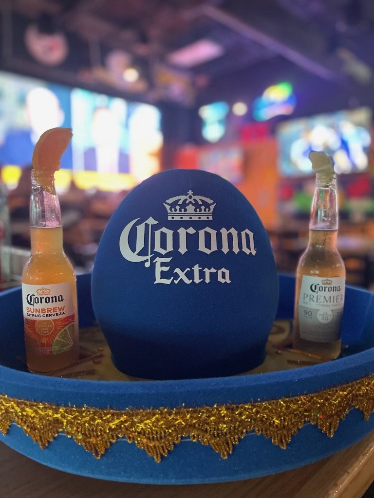 Oversized Corona Extra foam charro hat made by Foam Party Hats for Cinco de Mayo