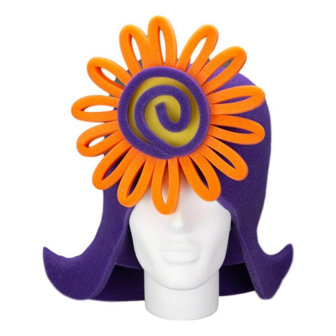Purple Wig with Flower - Foam Party Hats Inc